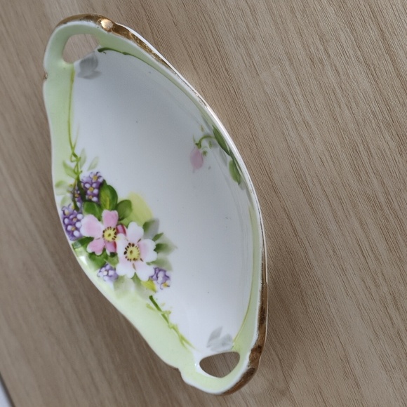 Nippon Other - Nippon hand-painted floral oblong trinket bowl with Gold Accents